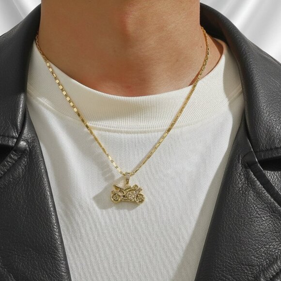 Source Unknown Other - Men's Gold CZ Diamante Motorcycle Necklace 18" Chain Biker NWOT